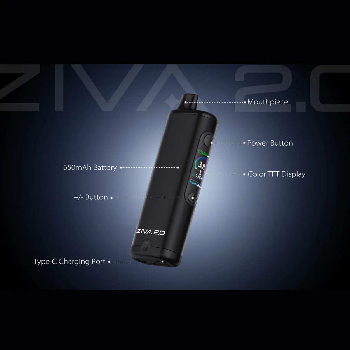 Ziva 2.0 ヴェポライザー 510規格 ステルスバッテリー Black